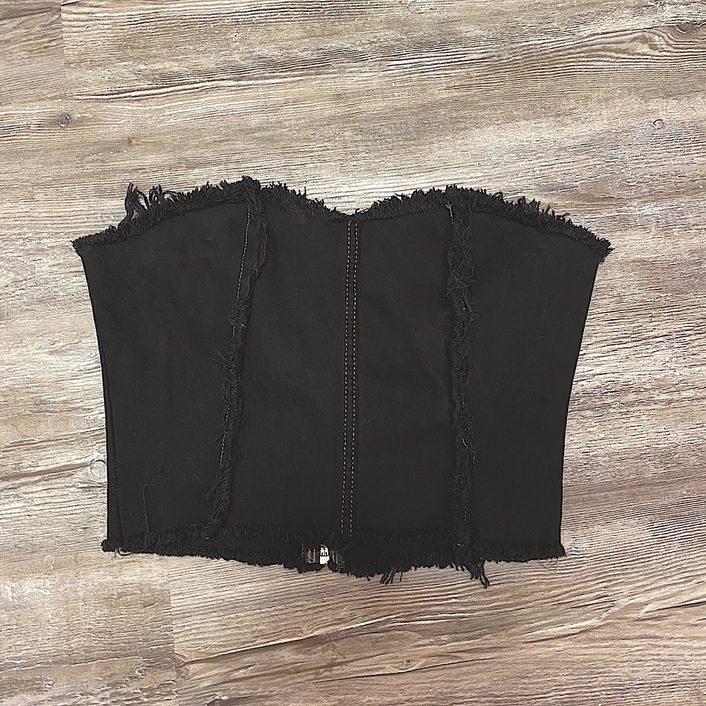 Black, denim, strapless top